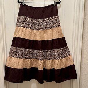Notations Linen Blend Midi Skirt Size 1X Brown Tiered A Lined Flared Boho Gypsy